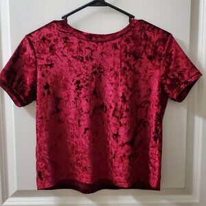 Love Charm Small Maroon Crushed Velvet Crop Top
